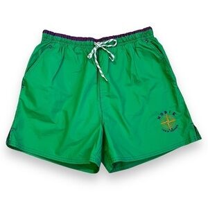 VTG 90s Hobie Swim Trunks Green Purple Mesh Liner Pockets Logo Beach Medium